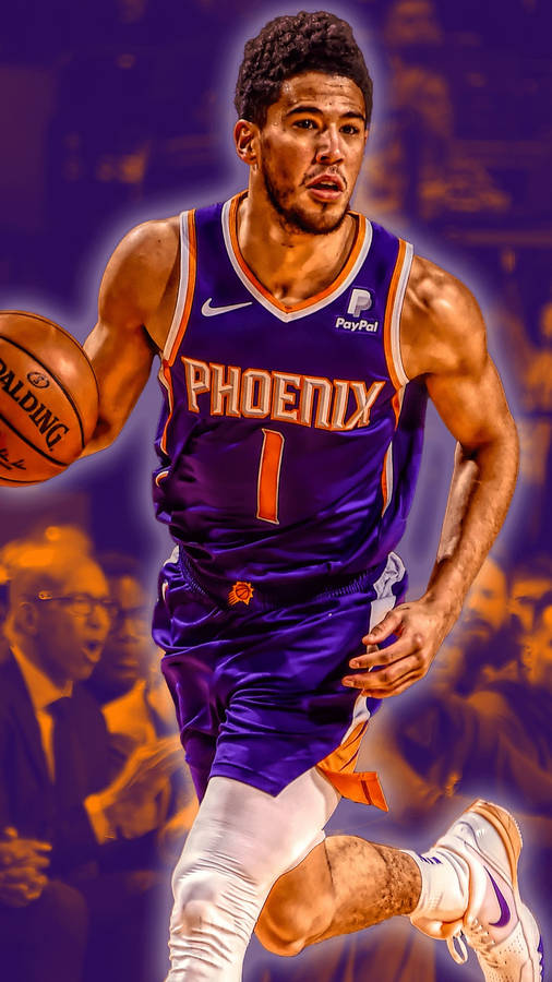 Devin Booker In Purple Phoenix Jersey Wallpaper