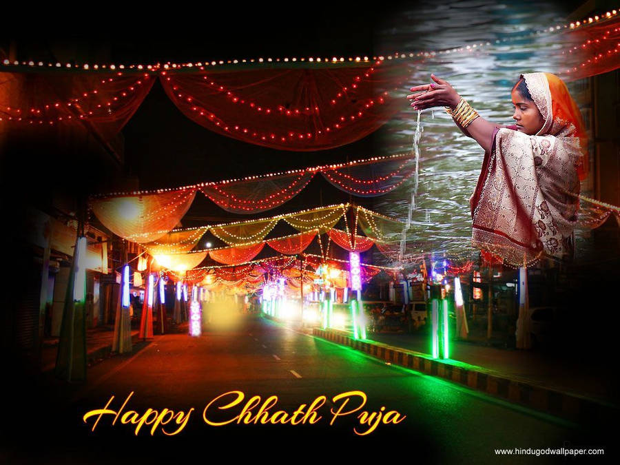 Devotees Offering Prayers On Chhath Puja Wallpaper