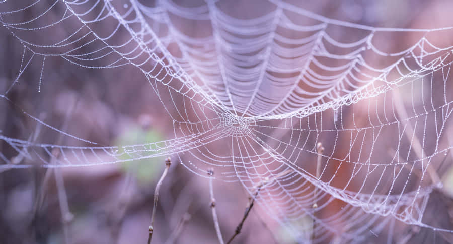 Dewy Spider Web Morning Light Wallpaper