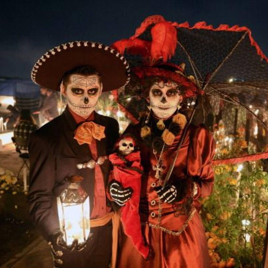 Dia De Los Muertos Couple Cosplay Skeleton Baby Wallpaper