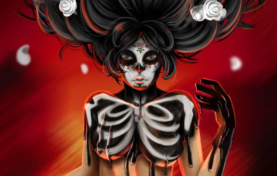 Dia De Los Muertos Woman Ribs Paint Wallpaper