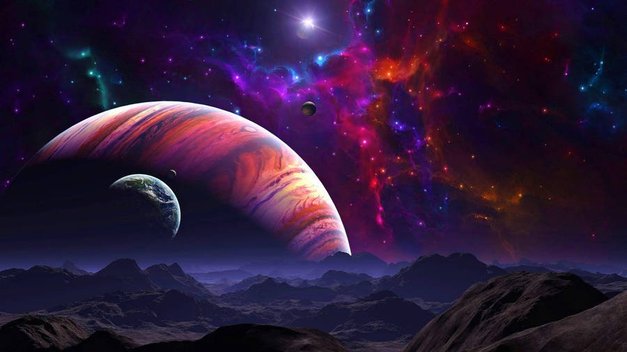 Different-sized Planets Rainbow Galaxy Wallpaper