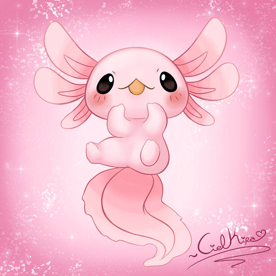 Digital Cartoon Axolotl In Pink Wallpaper