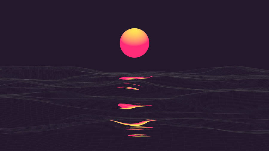 Digital Sunset Over Water Backgrounds Wallpaper