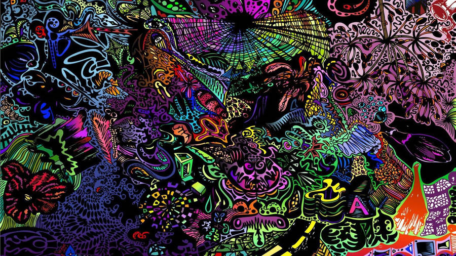 Digital Trippy Modern Folk Art Wallpaper