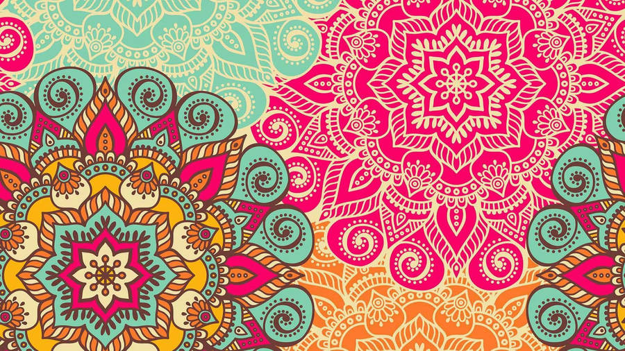 Digitalized Indian Patterned Folk Art Design Wallpaper