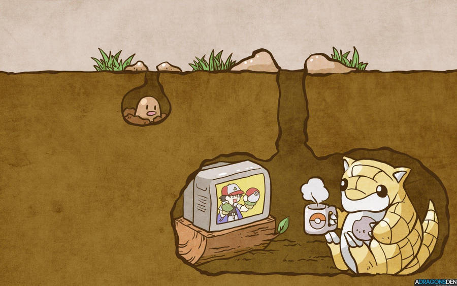 Diglett And Sandshrew Watching Tv Wallpaper