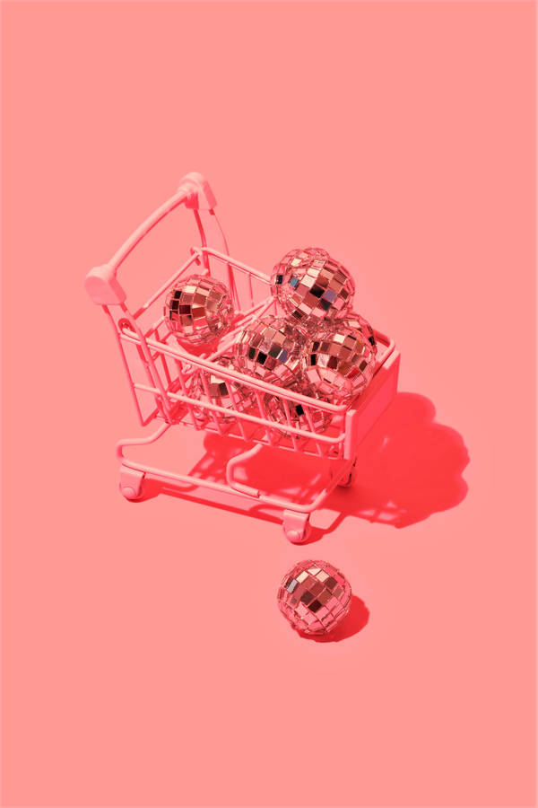 Disco Ball Cart Pastel Red Aesthetic Wallpaper