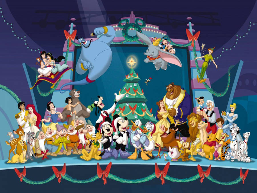 Disney Characters Christmas Celebration Wallpaper