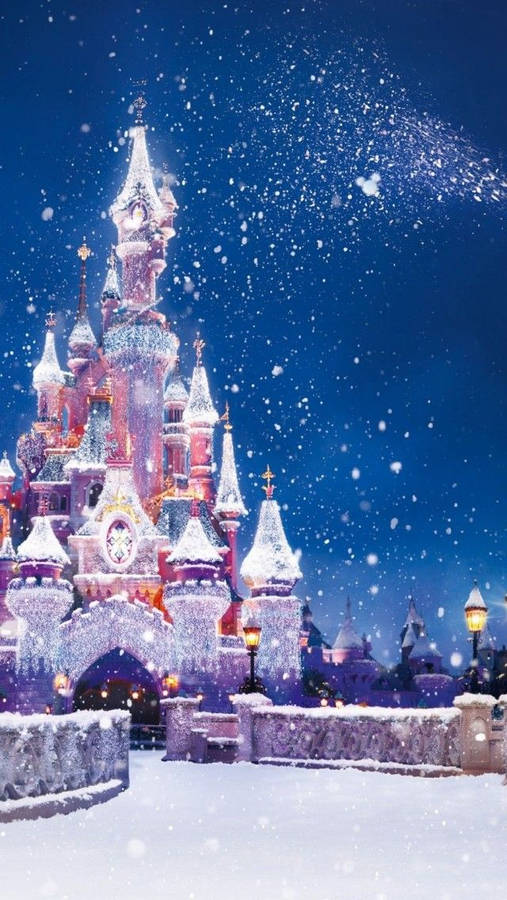 Disney Christmas Iphone Snowy Castle Wallpaper