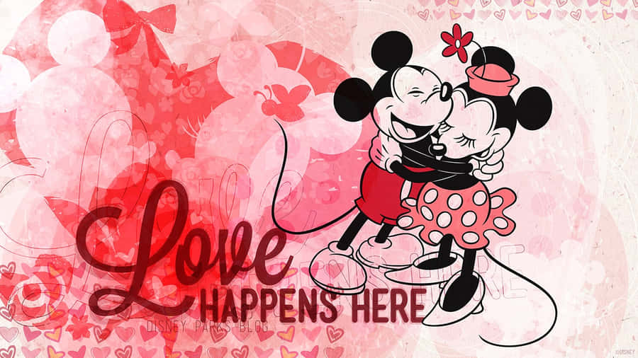 Disney Mickey And Minnie Cute Valentines Illustration Wallpaper