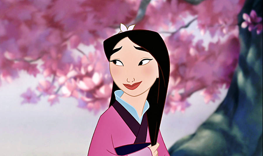 Disney Princess Mulan Under Cherry Blossom Wallpaper