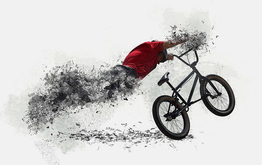 Dispersing Man On Bicycle Art Wallpaper