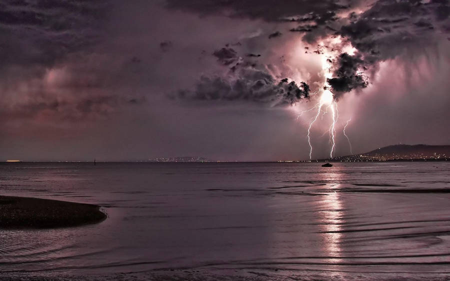 Distant Thunderstorm From Ocean Wallpaper