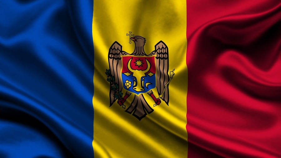 Distinctive Moldovan Flag In Elegant Silk Texture Wallpaper