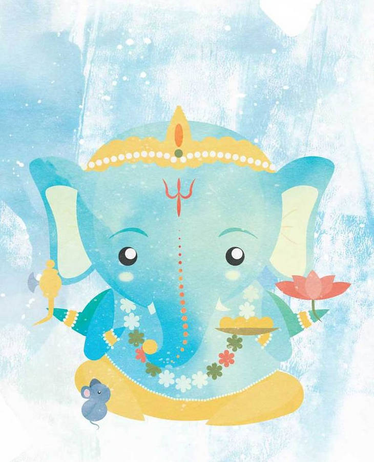 Divine Baby Ganesh Blue Art Wallpaper