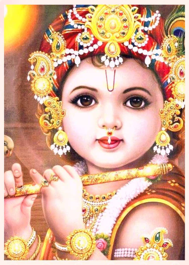 Divine Bal Krishna Adorned With Nose Ring And Camaradamari Wallpaper