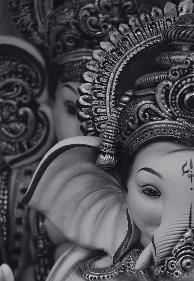 Divine Black And White Ganesha Illustration On Mobile Wallpaper