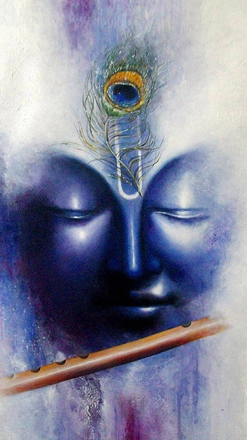 Divine Krishna Blue Face With Flute Wallpaper