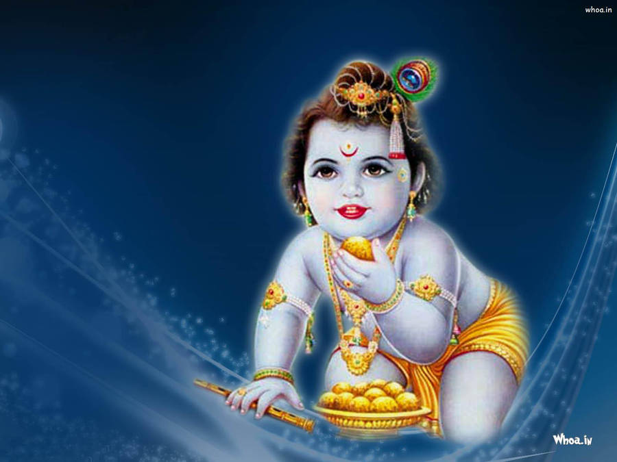 Divine Moment Of Bal Krishna Enjoying A Kadamba Fruit Wallpaper