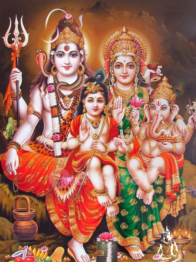 Divine Representation Of Lord Shiva's Family Wallpaper