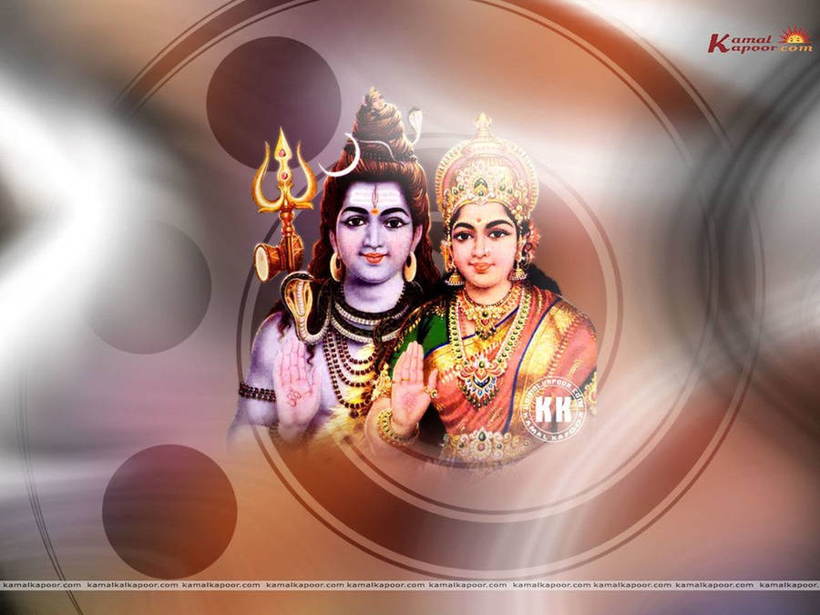 Divine Union: Lord Shiva And Parvati On A Retro Brown Backdrop Wallpaper