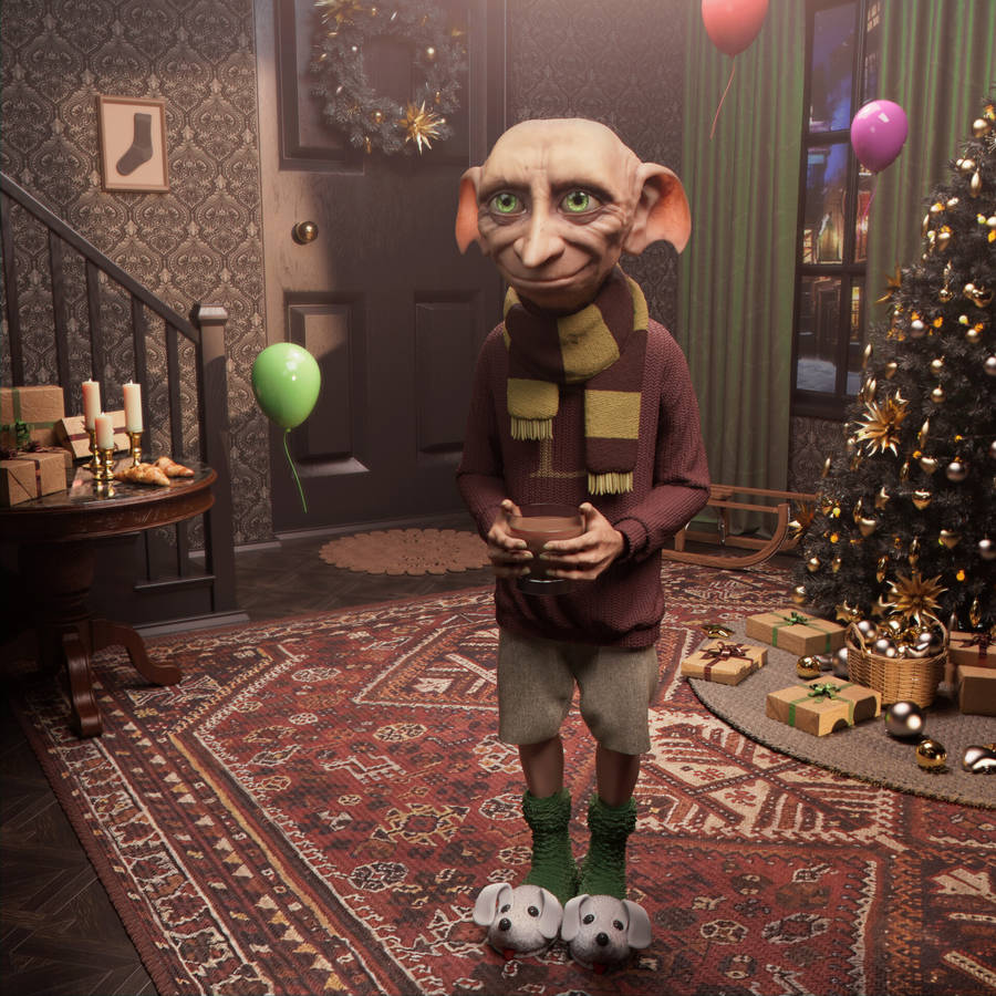 Dobby Fanart Celebrating Christmas Wallpaper