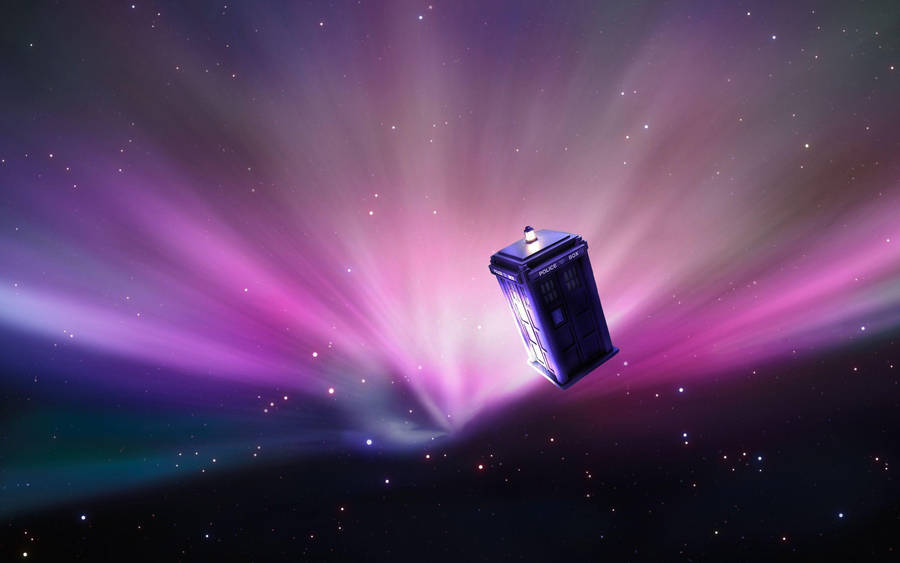 Doctor Who's Iconic Tardis Flying Through Space Wallpaper