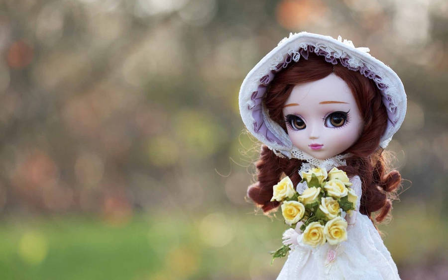 Doll With Yellow Bouquet Flowers Wallpaper