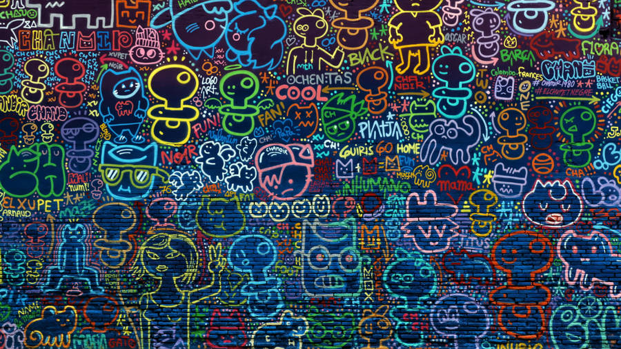 Doodle Multicolored Words Cartoon Wallpaper