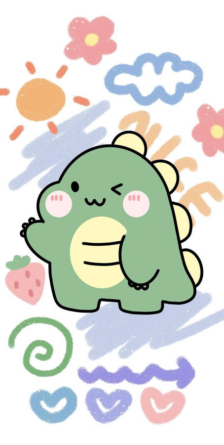 Doodles And Dino Kawaii Iphone Wallpaper