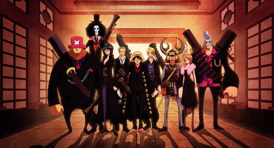 Dope Anime Straw Hat Crew In Black Wallpaper