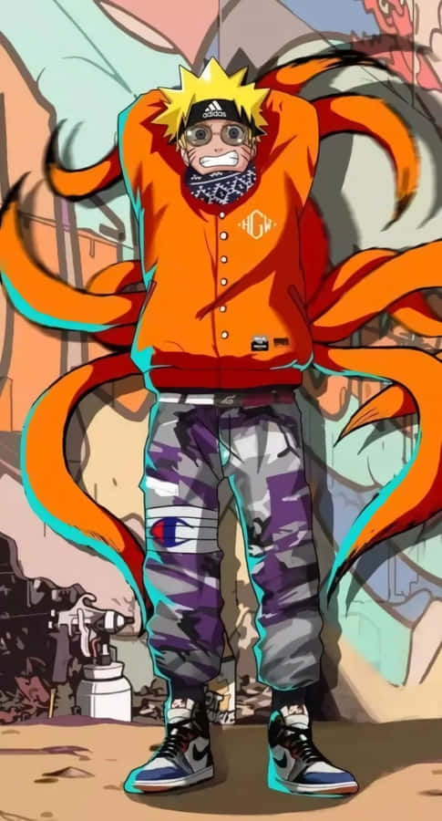 Dope Naruto Kyuubi Tails Wearing Modern Fashion Fanart Wallpaper