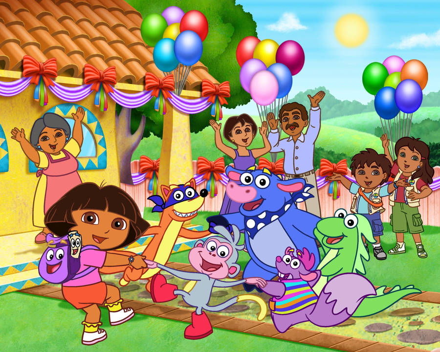 Dora The Explorer Partying Friends Wallpaper