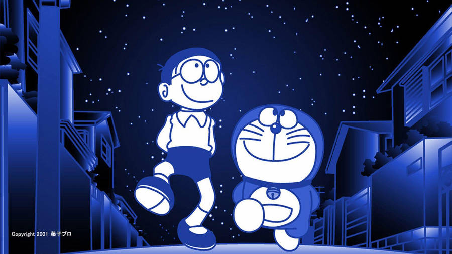 Doraemon And Nobita In Blue Wallpaper