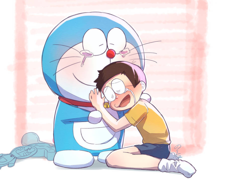 Doraemon And Nobita Teary Art Wallpaper