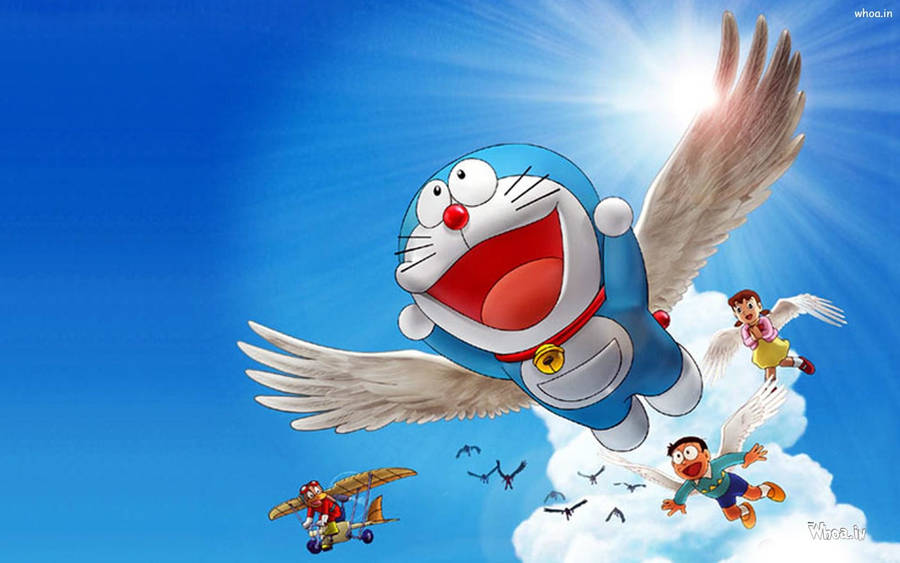 Doraemon Flying With Friends Wallpaper