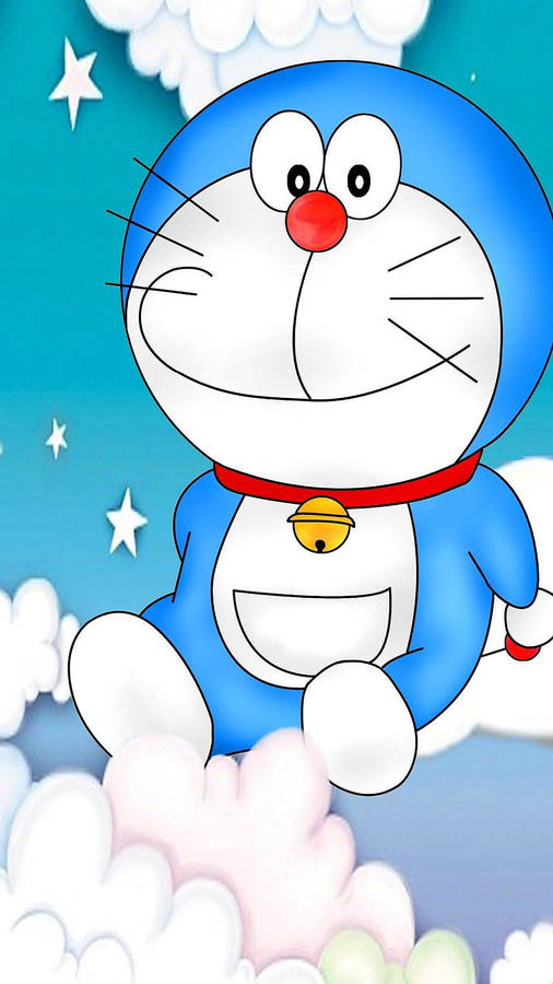 Doraemon On Clouds Cartoon Iphone Wallpaper