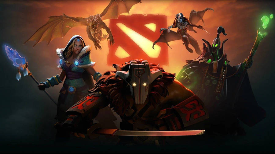 Dota 2 Logo Heroes Wallpaper