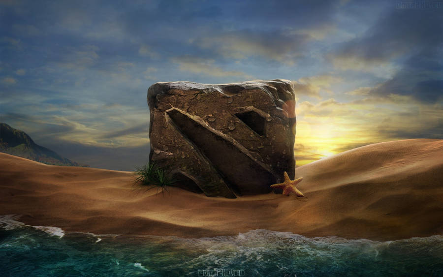 Dota 2 Logo On Beach Wallpaper