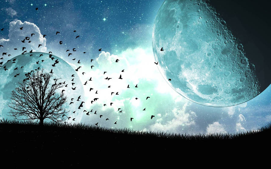 Double Moon Night Sky Wallpaper