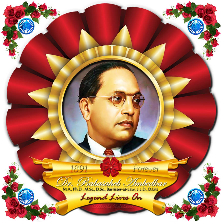 Dr. Babasaheb Ambedkar Portrait With Flower Frame Wallpaper