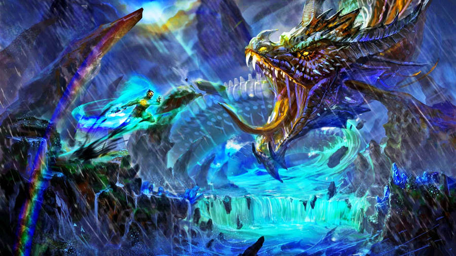 Dragon Rain Fight Fantasy Wallpaper