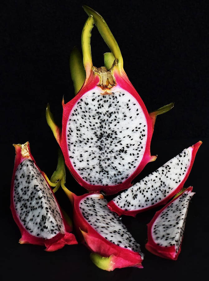 Dragonfruit Slices Black Background Photography Wallpaper