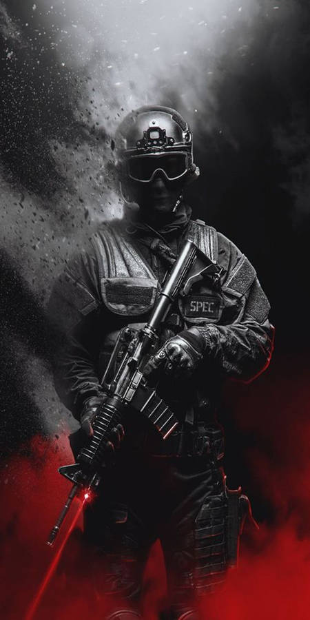 Dramatic Call Of Duty Phone Art With Red Smoke Wallpaper