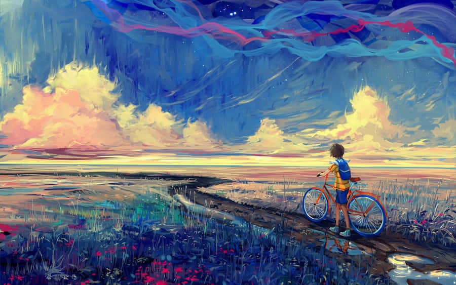 Dreamlike Cycling Under Starlit Sky Wallpaper