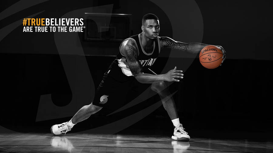 Dribbling Damian Lillard Black And White Wallpaper