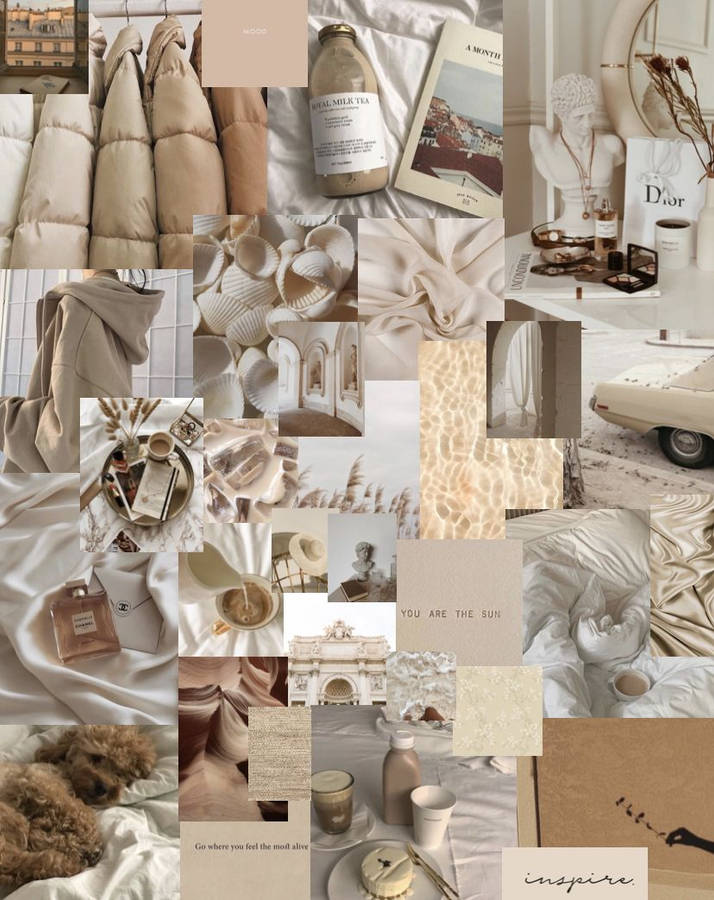 Drinks Beige Aesthetic Collage Wallpaper