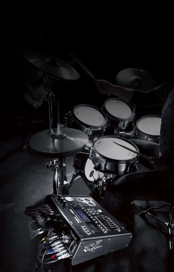 Drummerin Action Dark Backdrop Wallpaper