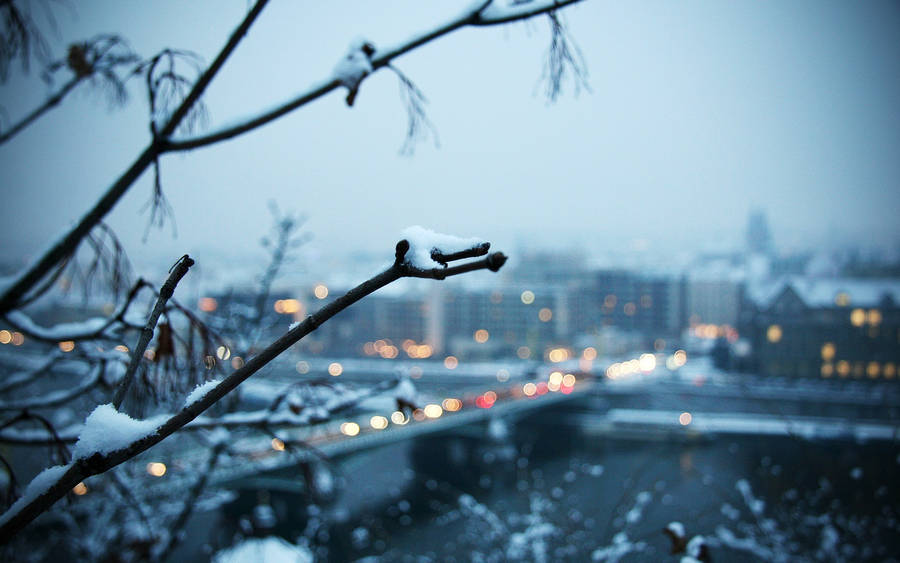 Dslr Blur Snowy City Wallpaper